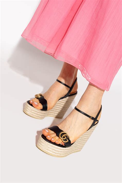 gucci wedges sandals black|Gucci espadrilles wedges pink.